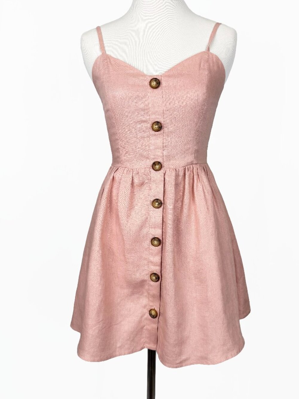 Reformation Velma Button Down Linen Mini Dress Blush Pink Spaghetti Strap Sz 2